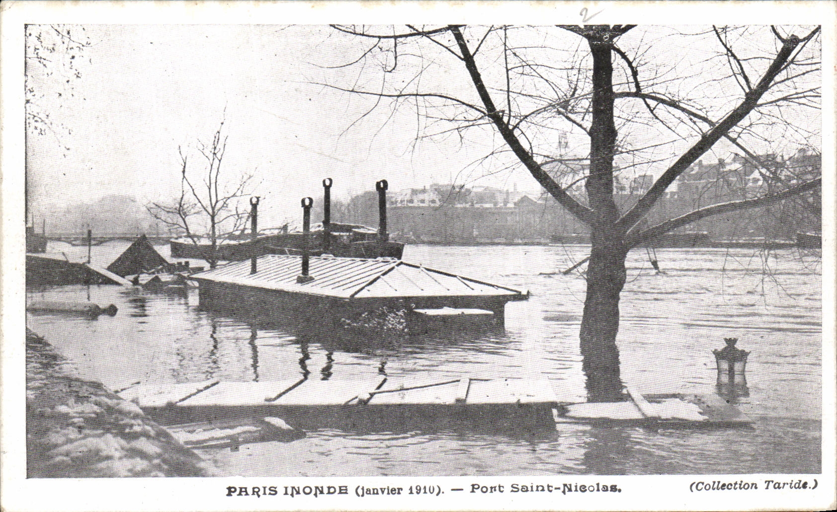 VINTAGE POSTCARD Paris Floods Bridge Saint Nicolas
