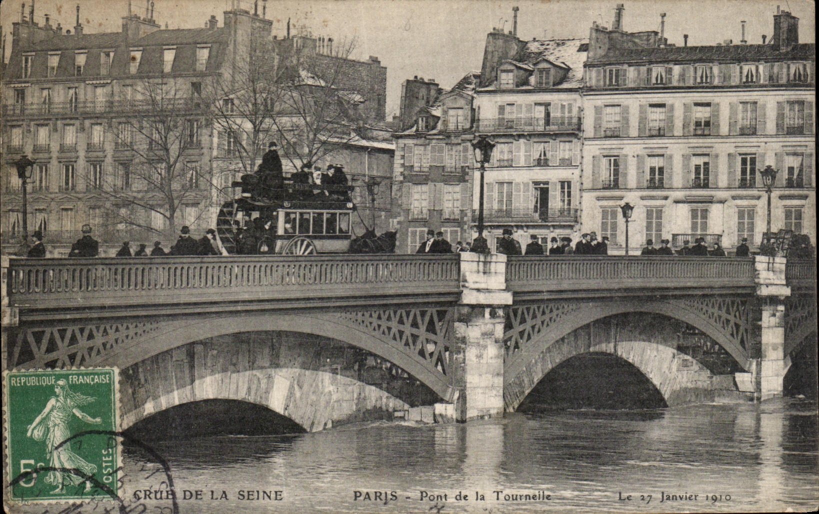 VINTAGE POSTCARD Paris Raw Of the Seine Bridge of the Small tower