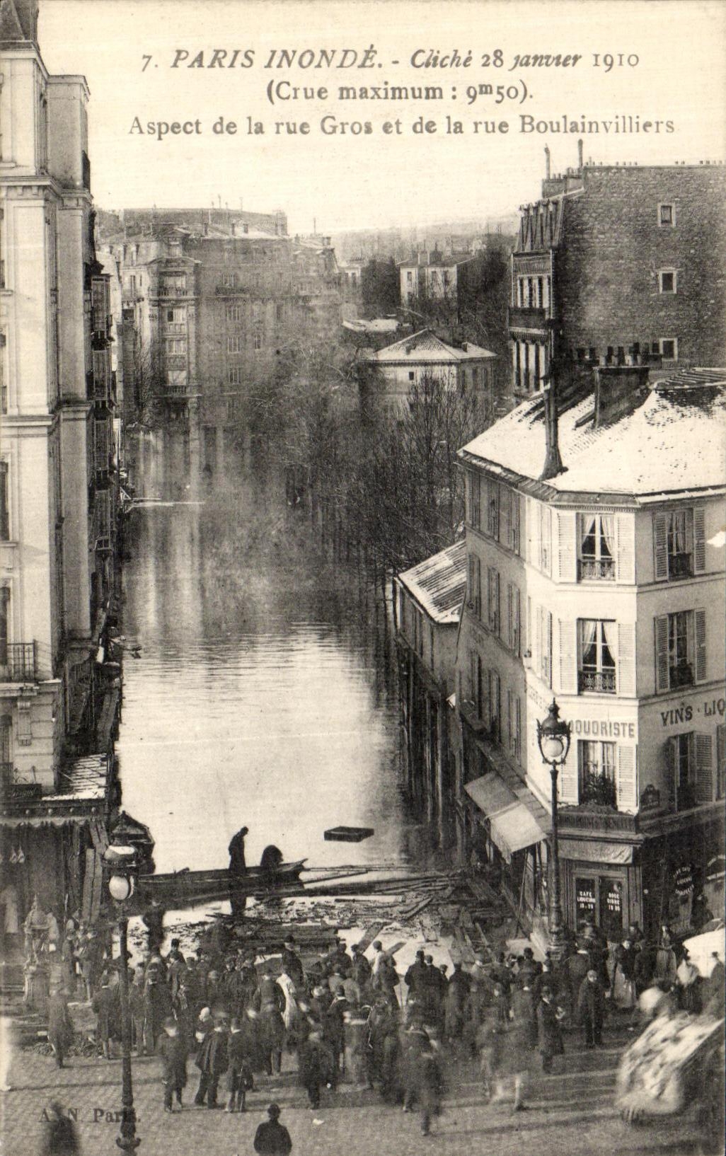 VINTAGE POSTCARD Paris Floods Of the Bridge of the Aspect of the Large street and the Street Boulainvilliers