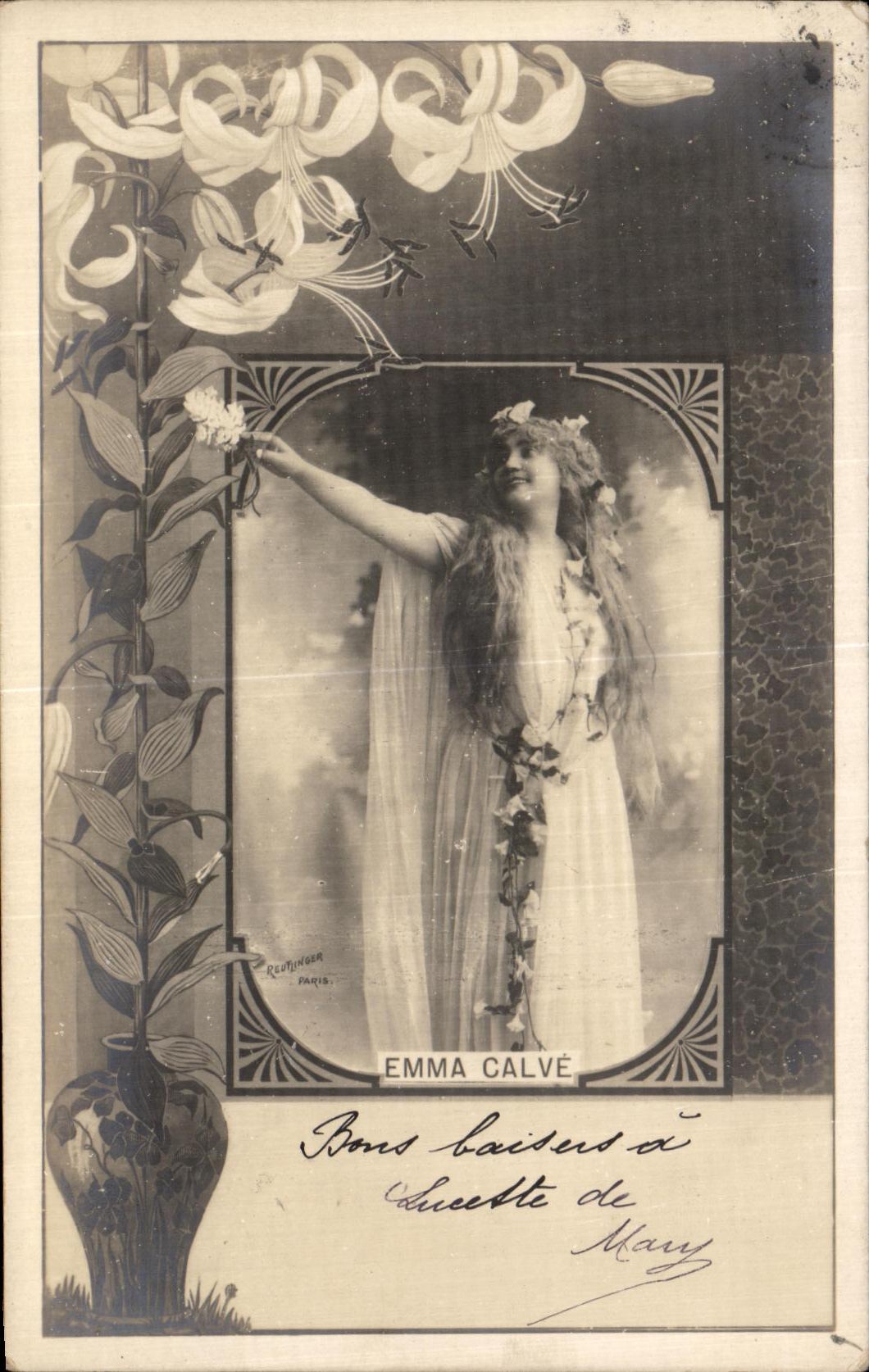 La mujer Reutlinger Emma de la fantasia de la POSTAL de la VENDIMIA pare