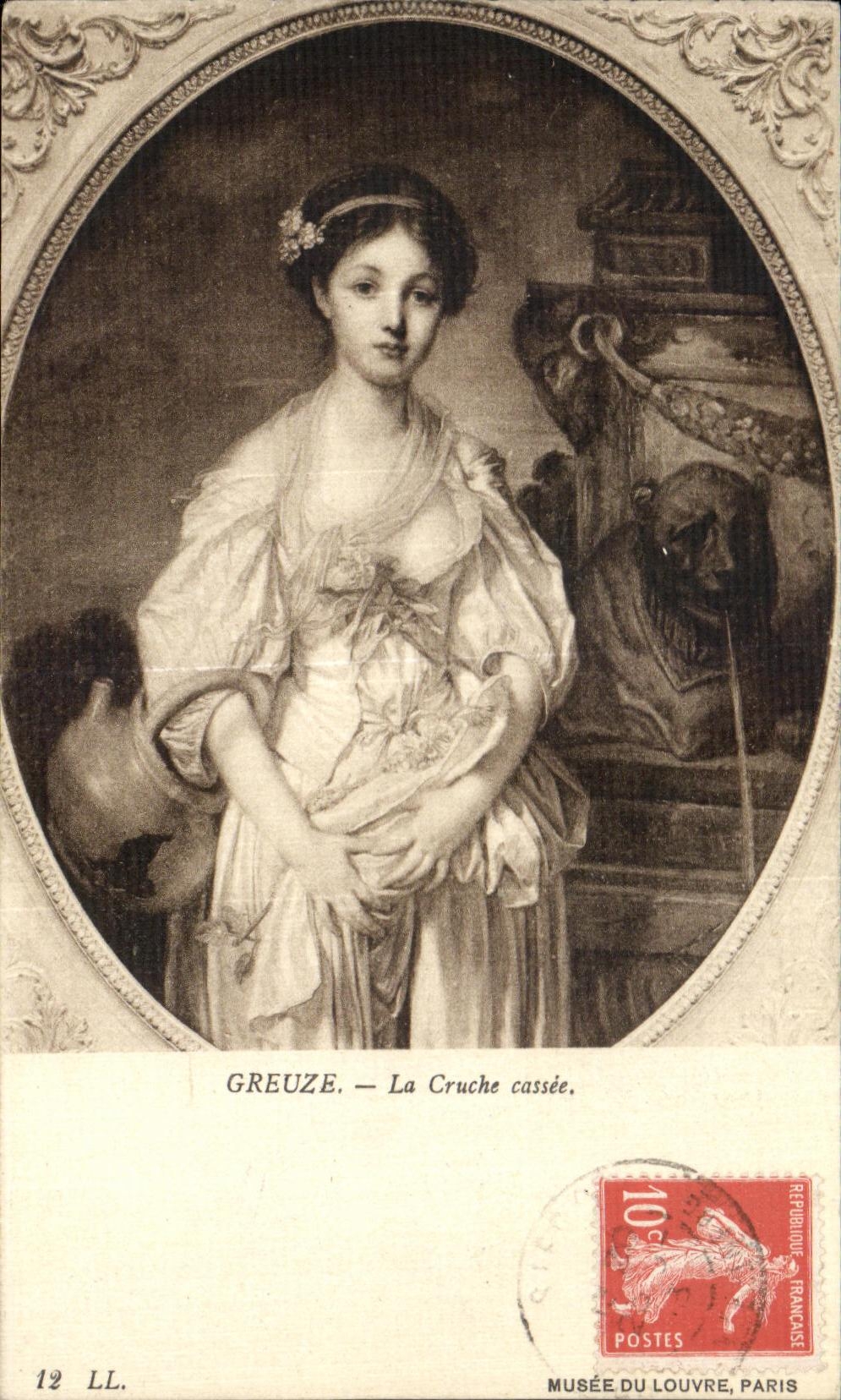 VINTAGE POSTCARD Greuze the jug cassee Museum of Louvre Paris