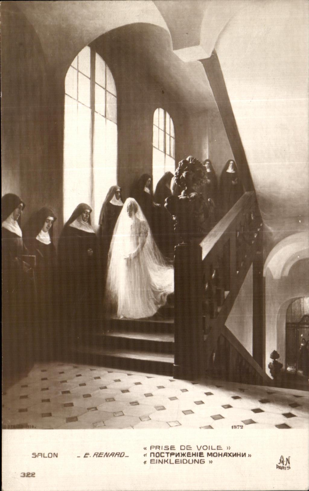 VINTAGE POSTCARD Living room Fox Taking the veil