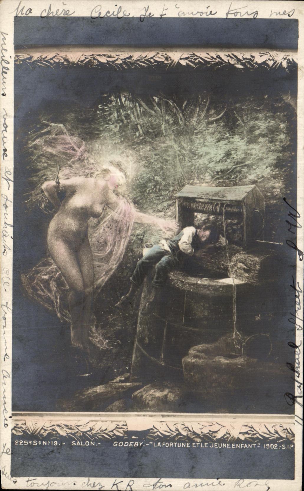 VINTAGE POSTCARD Godeby Living room fortune and the young child