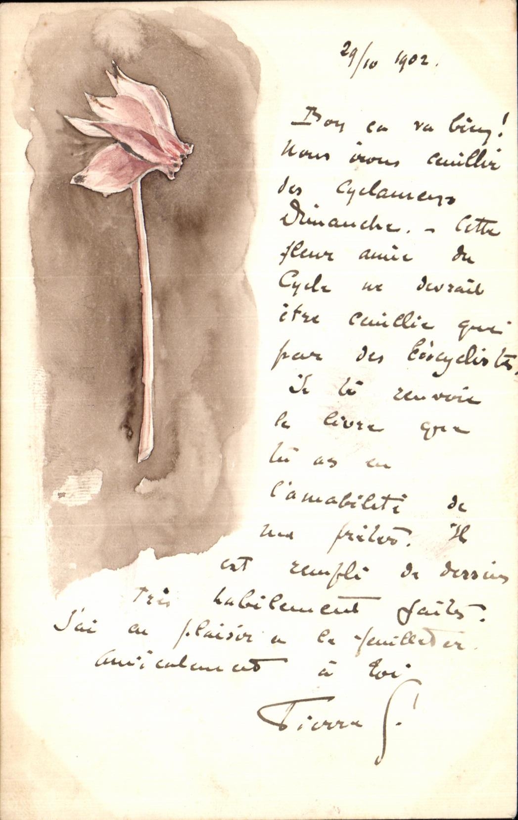 Dibujo de la POSTAL de la VENDIMIA con la flor de la mano