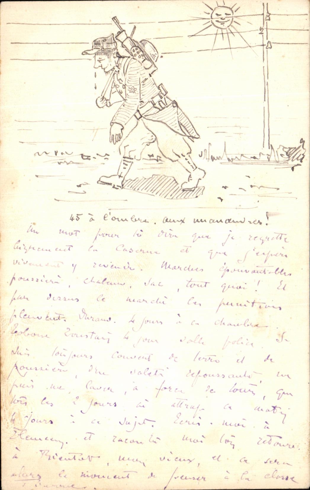 VINTAGE POSTCARD Drawing with the hand Hairy Militaria Soldier