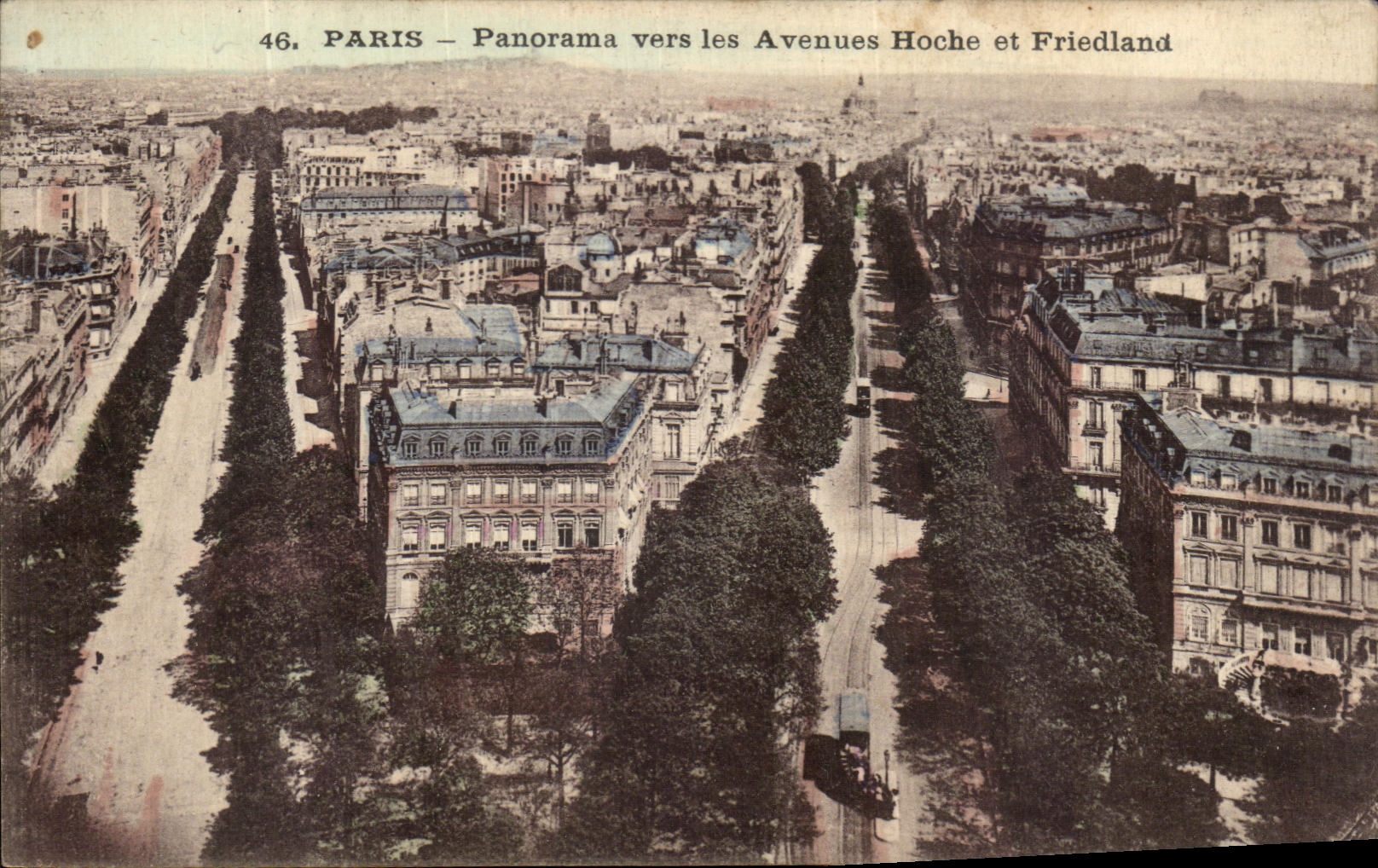 Panorama de Paris de la POSTAL de la VENDIMIA hacia las sacudidas y el Friedland de las avenidas