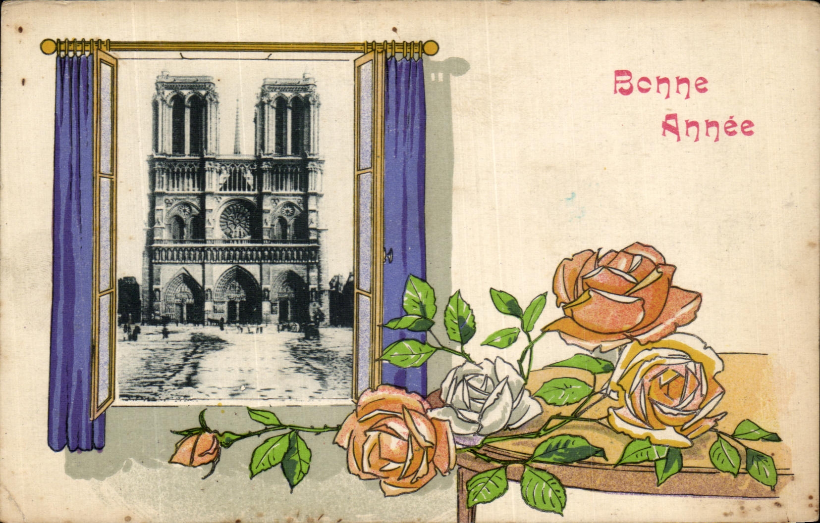 VINTAGE POSTCARD Happy New Year Notre Dame de Paris
