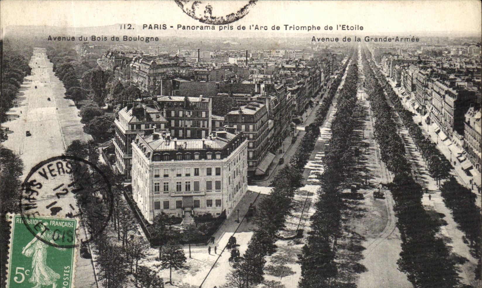 Panorama de Paris de la POSTAL de la VENDIMIA tomado de L Arc de Triomphe de L Etoile