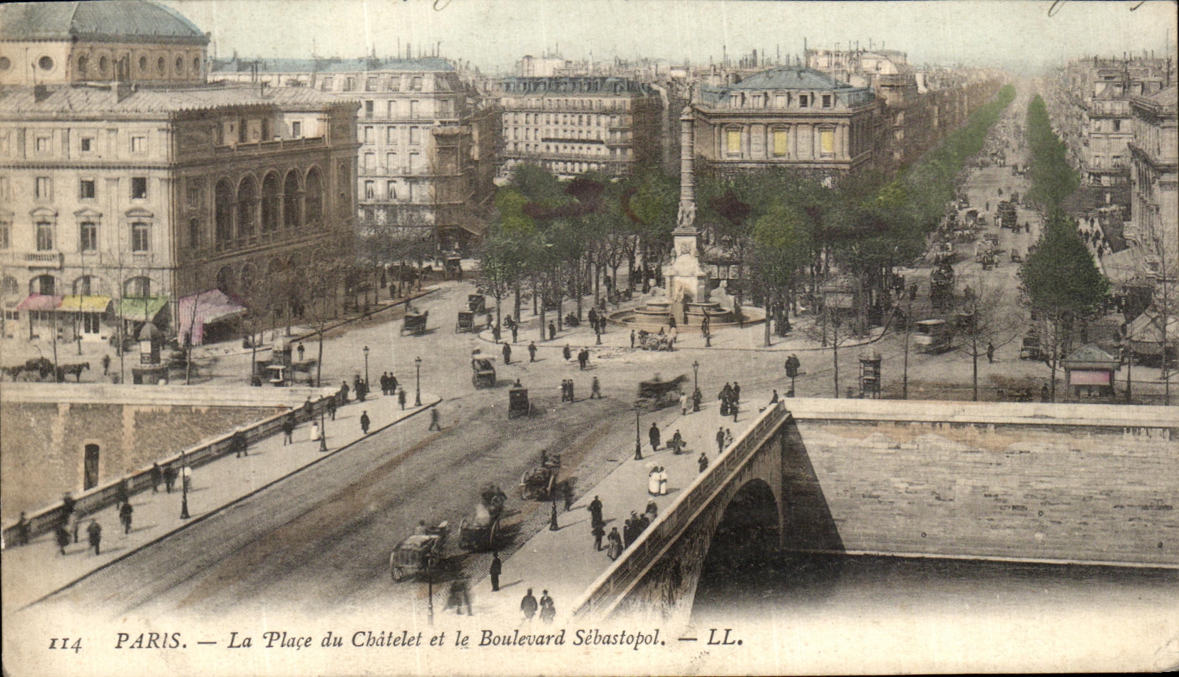 VINTAGE POSTCARD Paris the Place of the Castle and the Sebastopol Boulevard