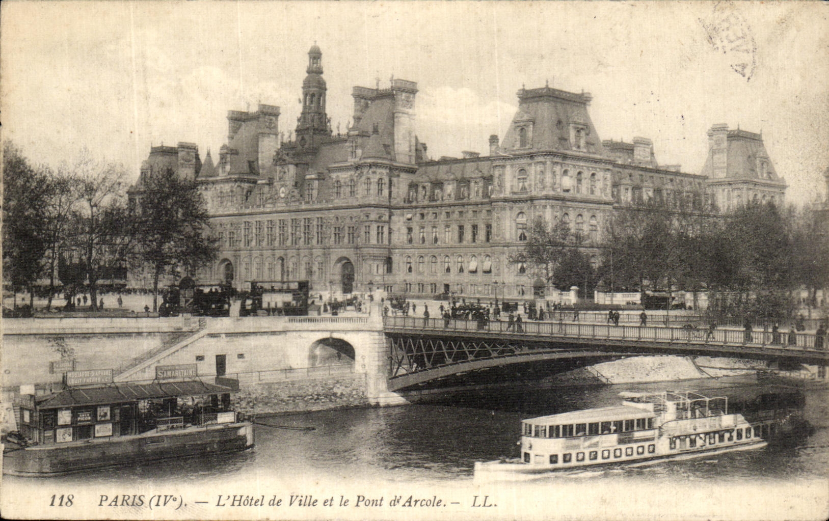 VINTAGE POSTCARD Paris L Town hall and the Bridge D Arcole