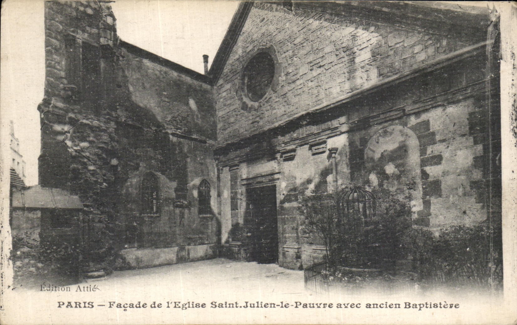 VINTAGE POSTCARD Paris Frontage of L Church Julien Saint the Poor one with Old Baptistry
