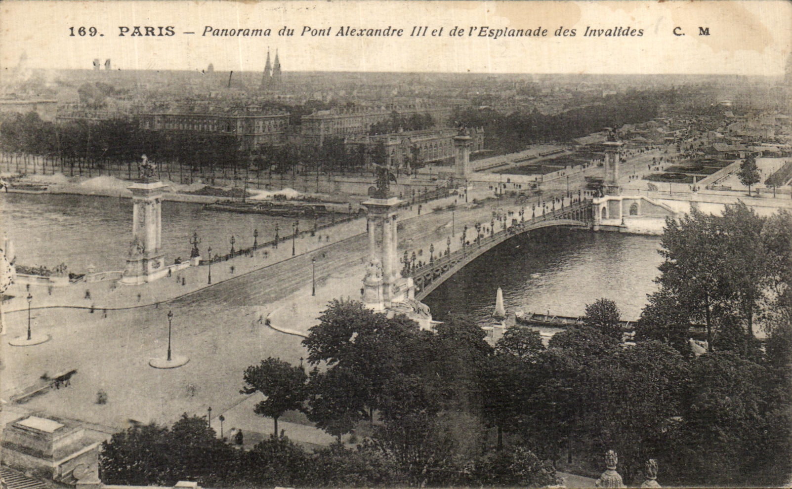 VINTAGE POSTCARD Paris Panorama of the Bridge Alexandre III and L Esplanade of the Invalids