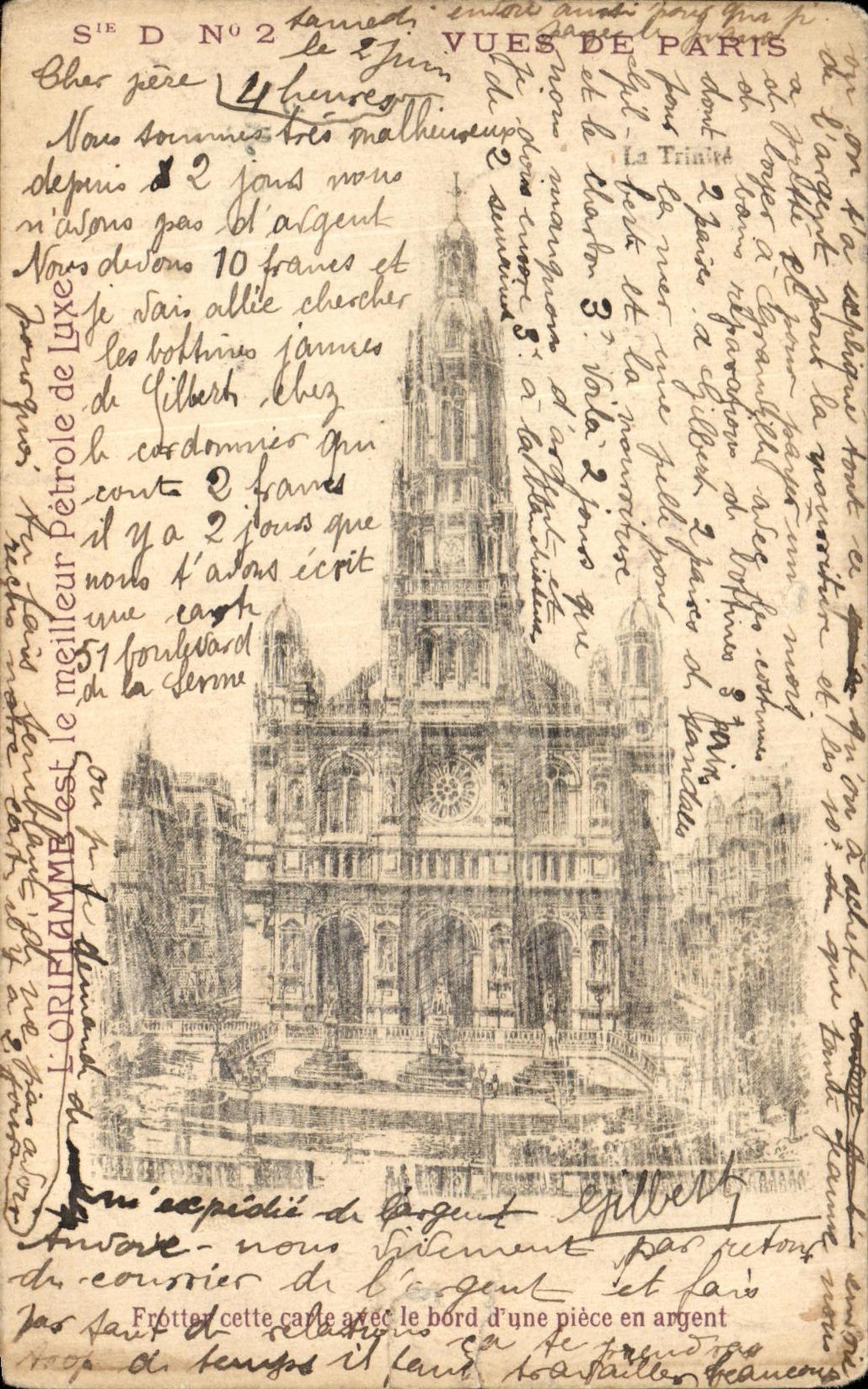 VINTAGE POSTCARD Seen of Paris the Trinity Rubbing This Collects With the Edge D a silver coin