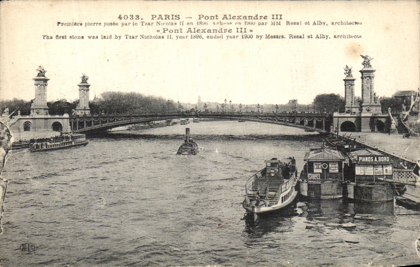 VINTAGE POSTCARD Paris Bridge Alexandre III Boats