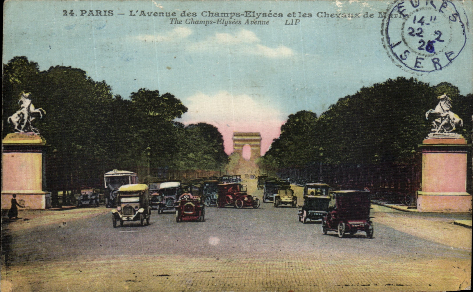 POSTAL Paris L avenida de la VENDIMIA de los campos de Elyeees y de los caballos del marinero