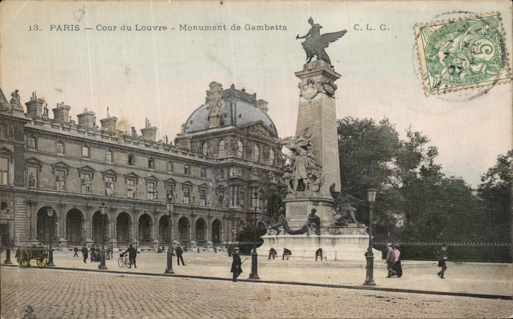 VINTAGE POSTCARD Paris Court of Louvre Monument of Gambetta
