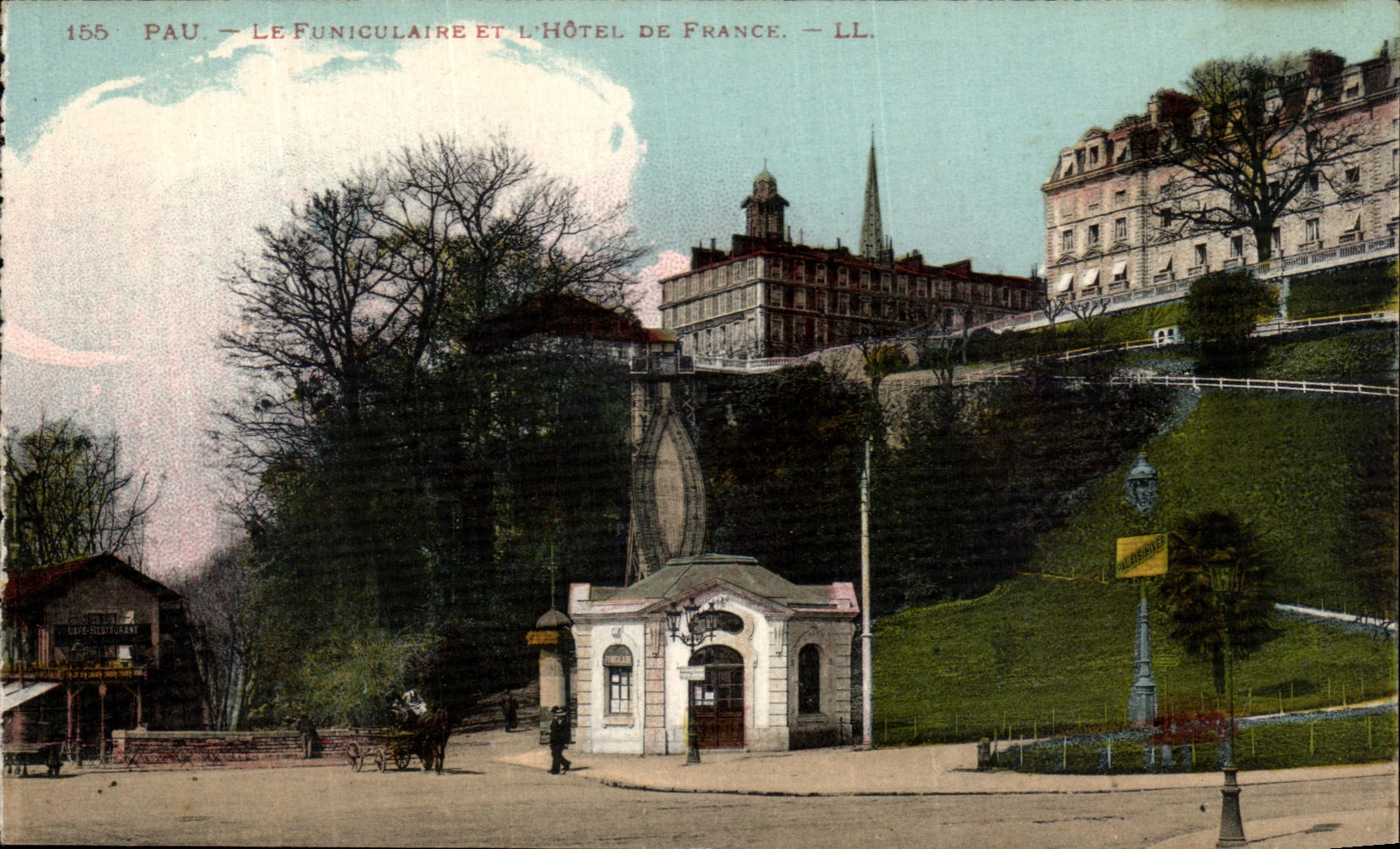 VINTAGE POSTCARD Pau Out of Funicular And L Hotel Of France