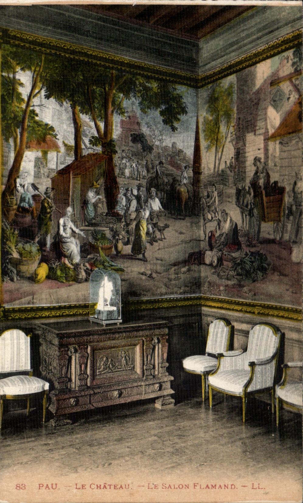 VINTAGE POSTCARD Pau the Castle the Flemish Living room