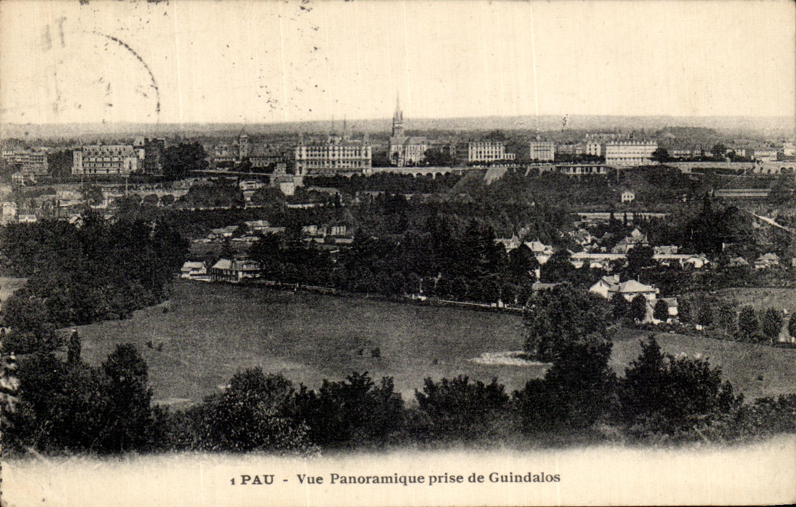 VINTAGE POSTCARD Pau Panoramic View Taken of Guindalos