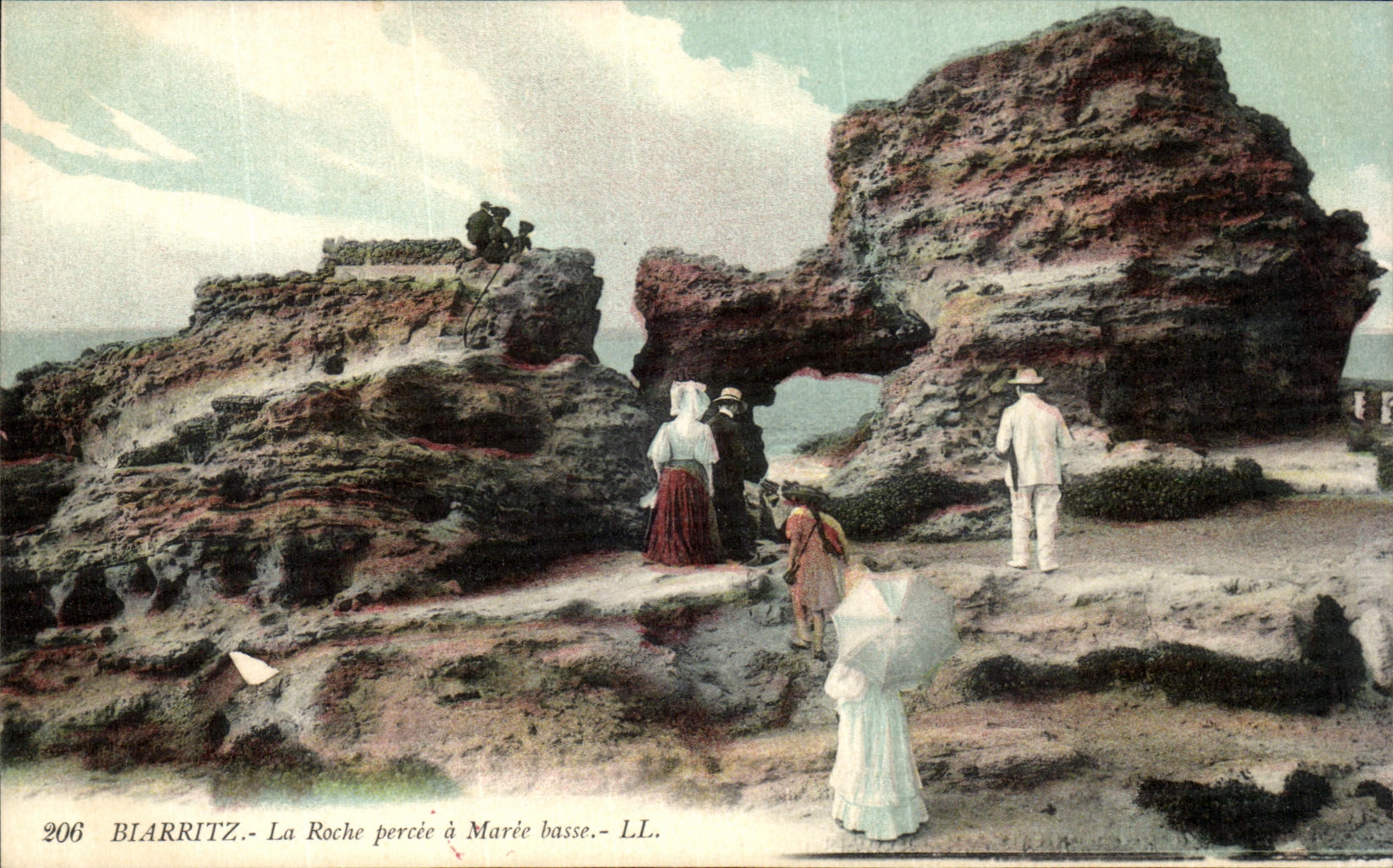 VINTAGE POSTCARD Biarritz the Bored Rock has Low tide