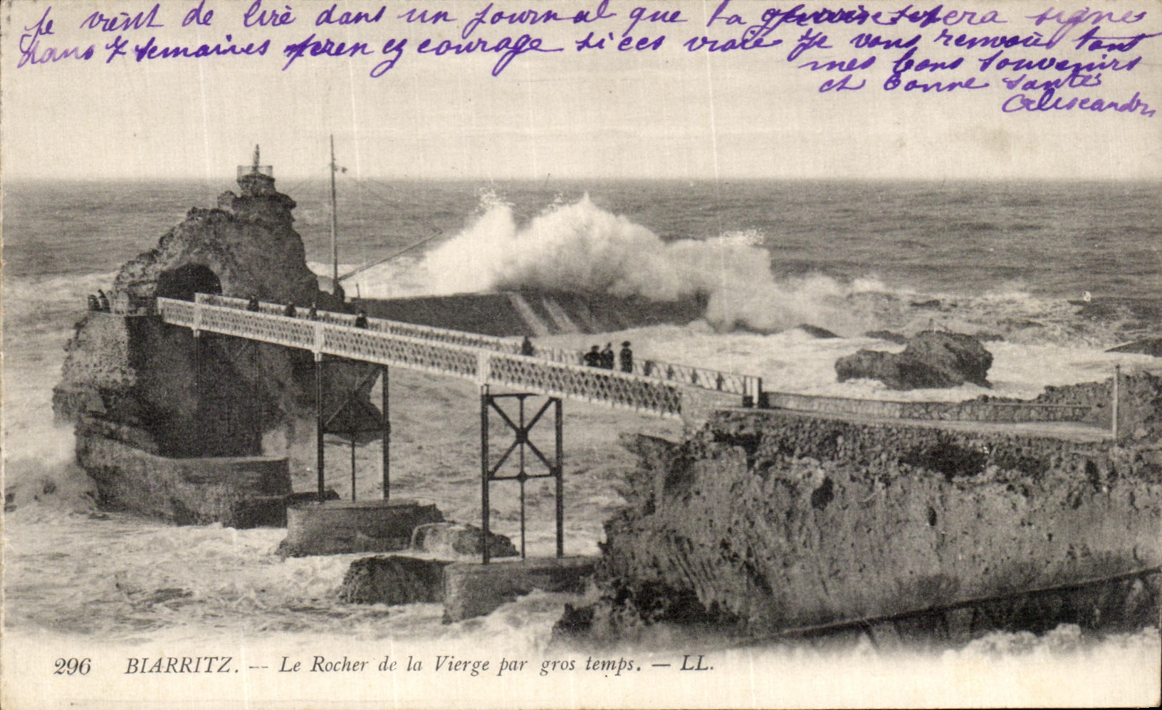 VINTAGE POSTCARD Biarritz the Rock of the Virgin By Heavy weather