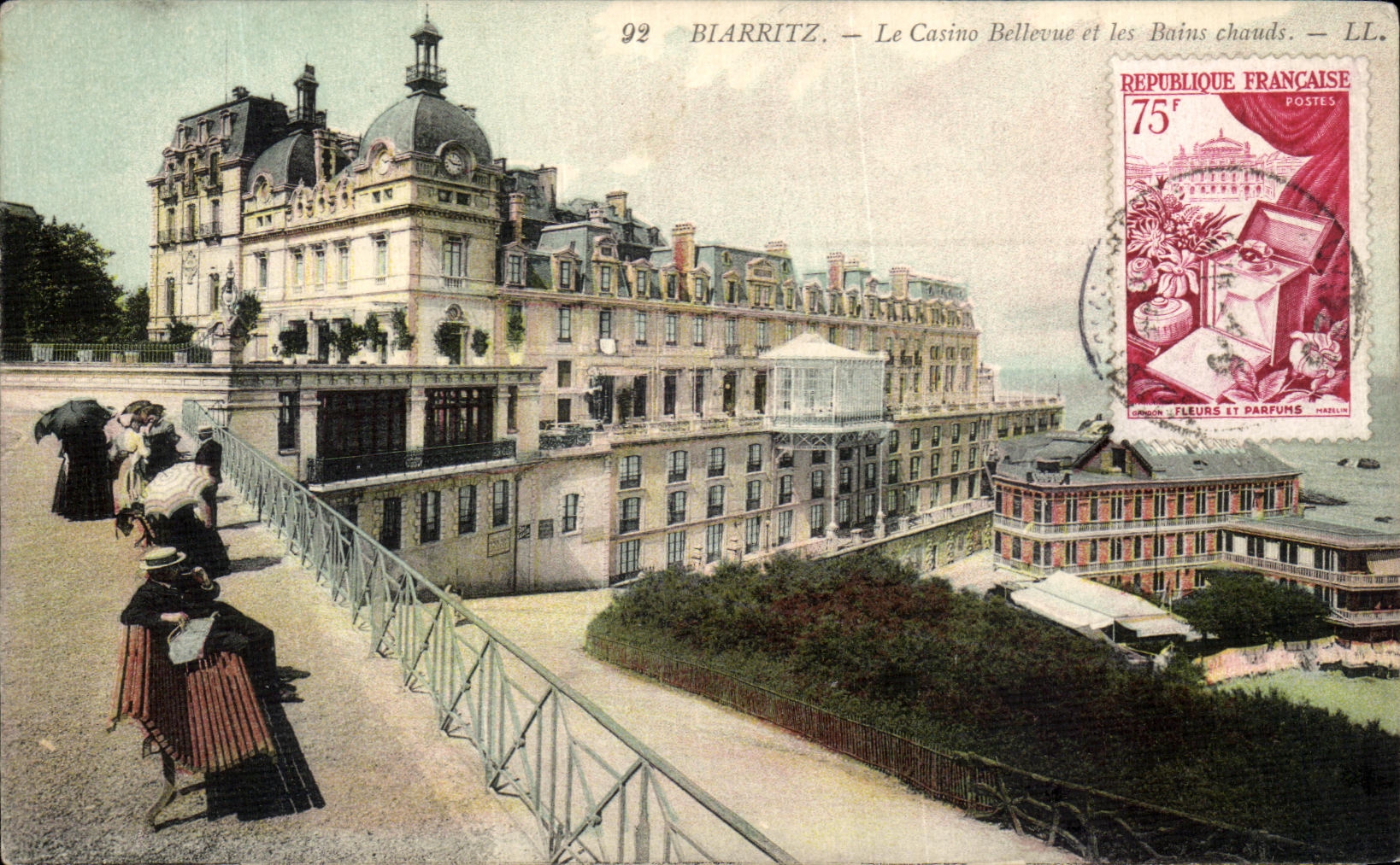 VINTAGE POSTCARD Biarritz the Bellevue Casino and Les Bains Heats