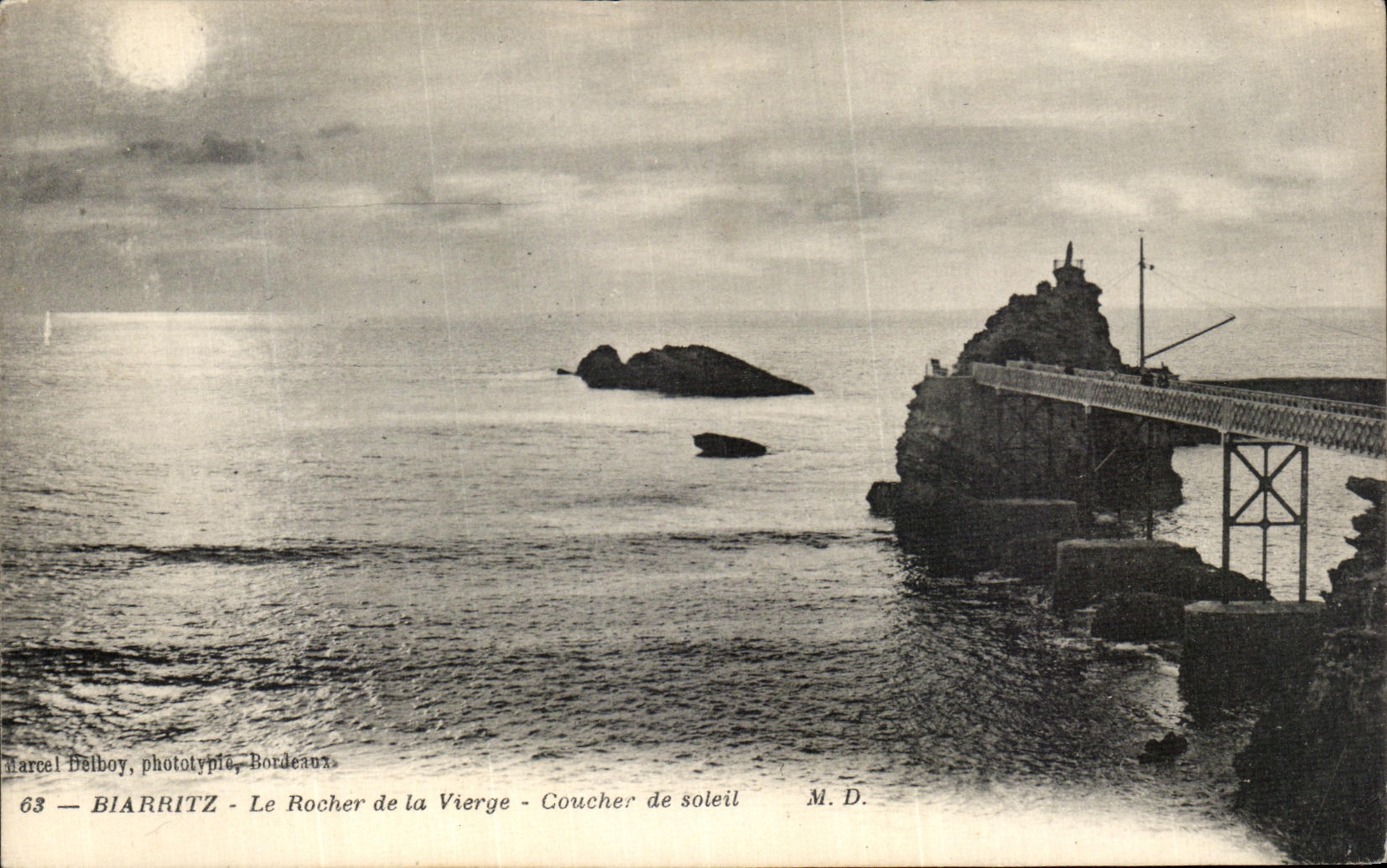 VINTAGE POSTCARD Biarritz the Rock of the Virgin Sunset
