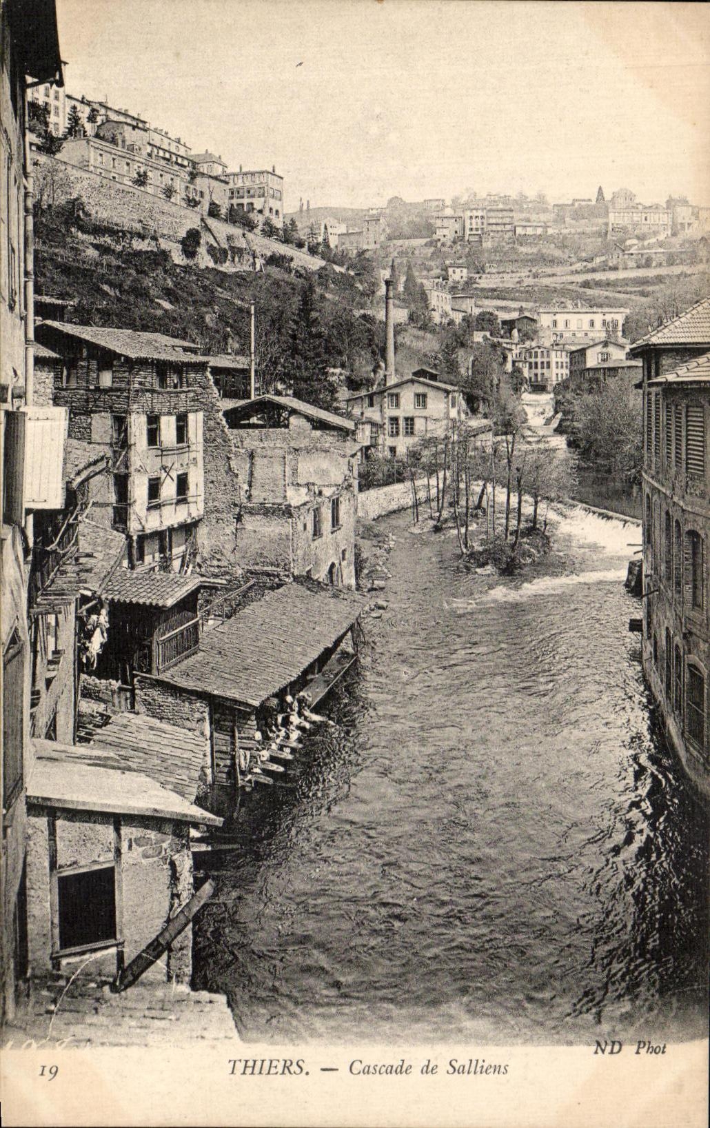 VINTAGE POSTCARD Thiers Cascades of Salliens Lavoir Lavender fields