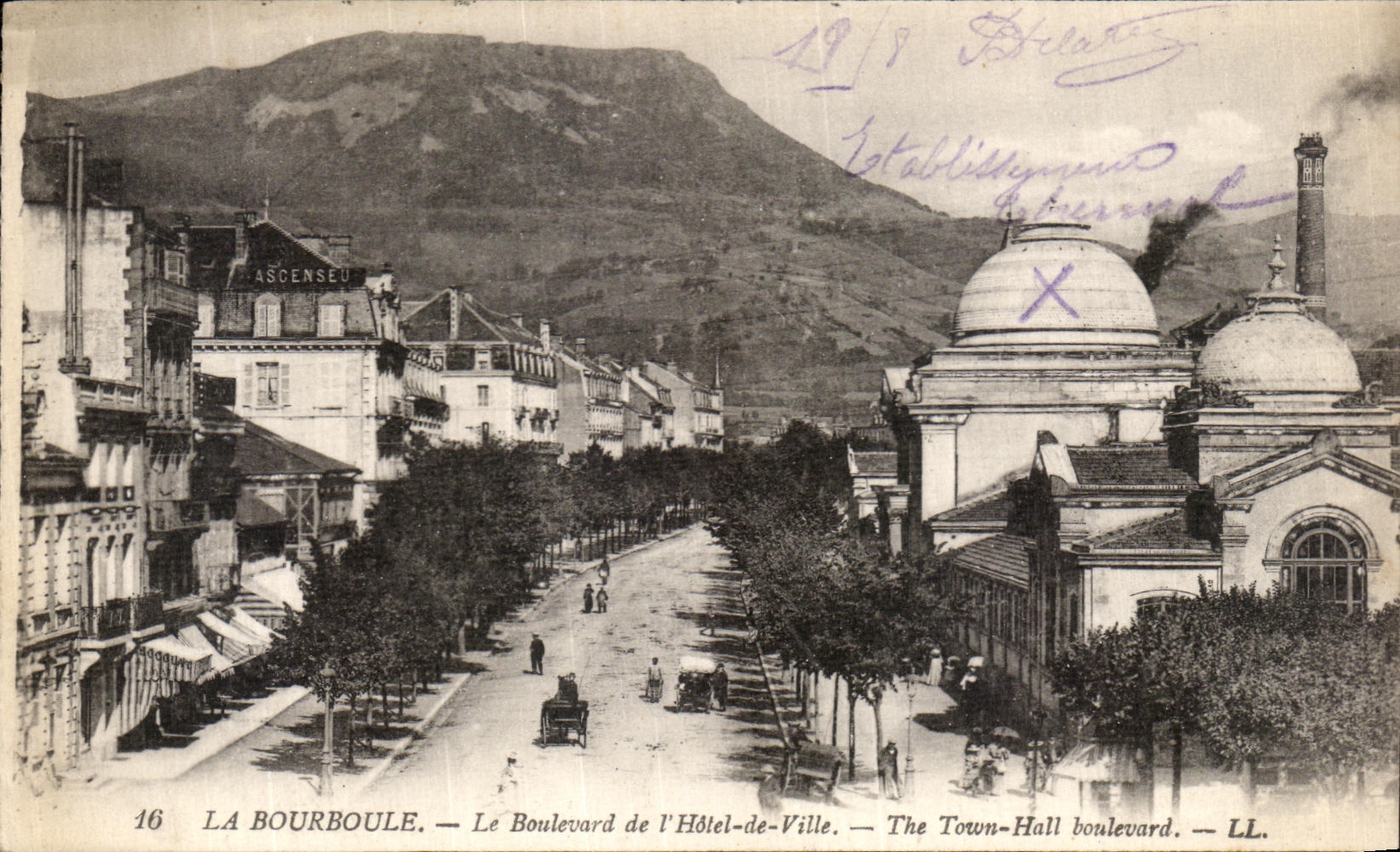 VINTAGE POSTCARD Bourboule the Boulevard of L Town hall