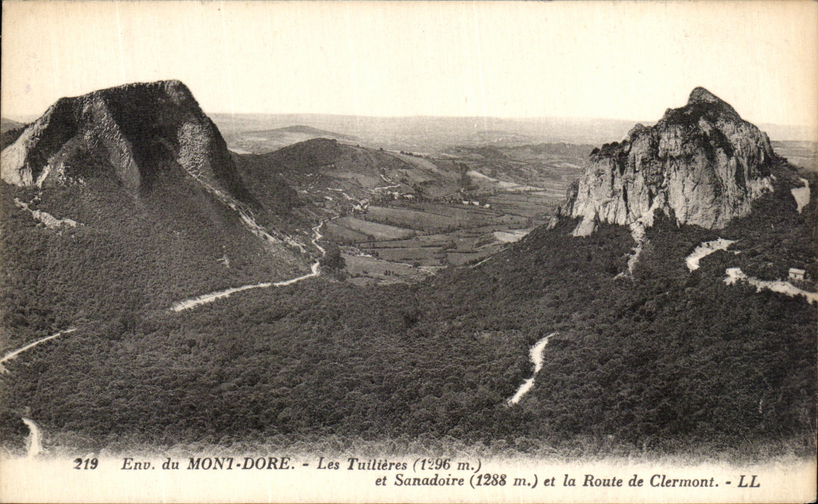 VINTAGE POSTCARD the Mount Gilds Tuillieres and Sanadoire and the road of Clermont