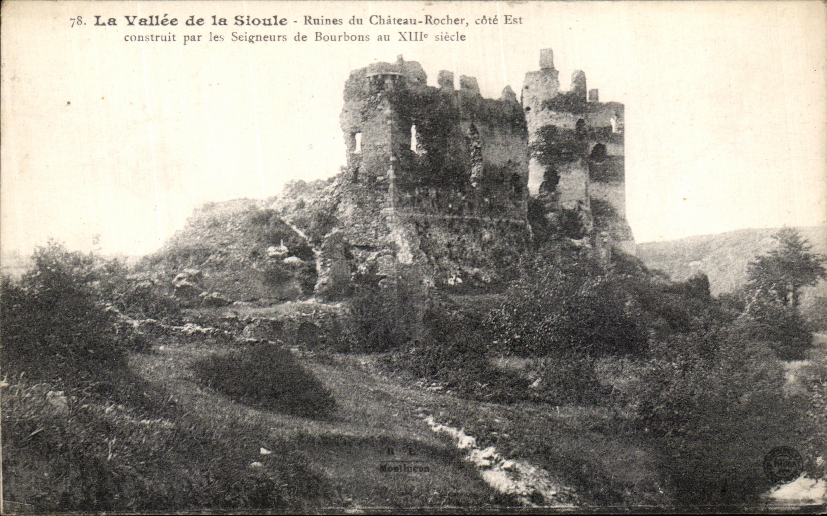 VINTAGE POSTCARD the Valley of Sioule Ruins of the Castle Rock