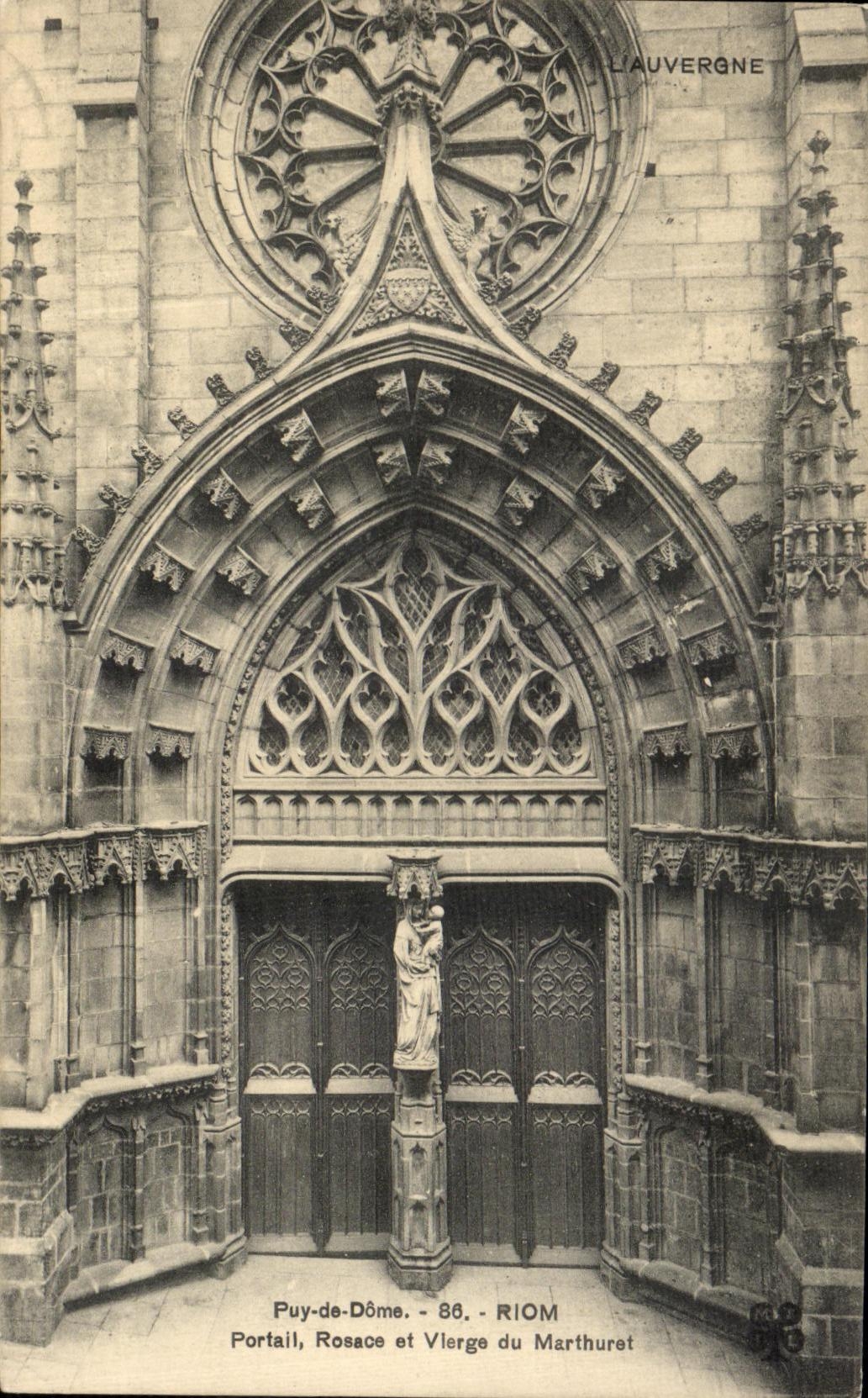 Roseton de la puerta de Riom de la POSTAL de la VENDIMIA y Virgen de Marthuret