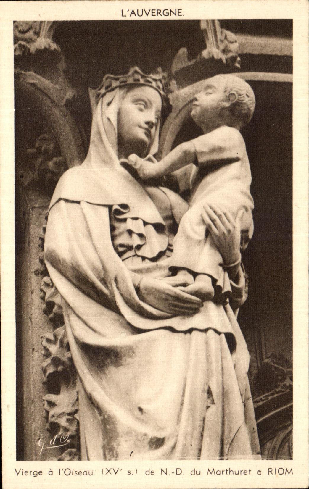 La POSTAL Riom Vierge de la VENDIMIA tiene L pajaro de NR D de Marthuret tiene Riom