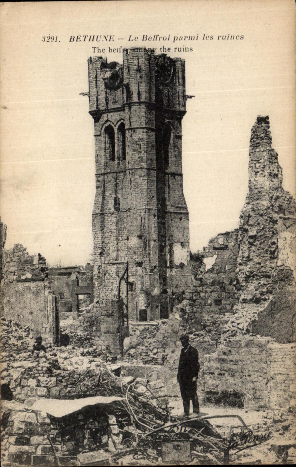 VINTAGE POSTCARD Bethune the Belfry Among the Militaria Ruins