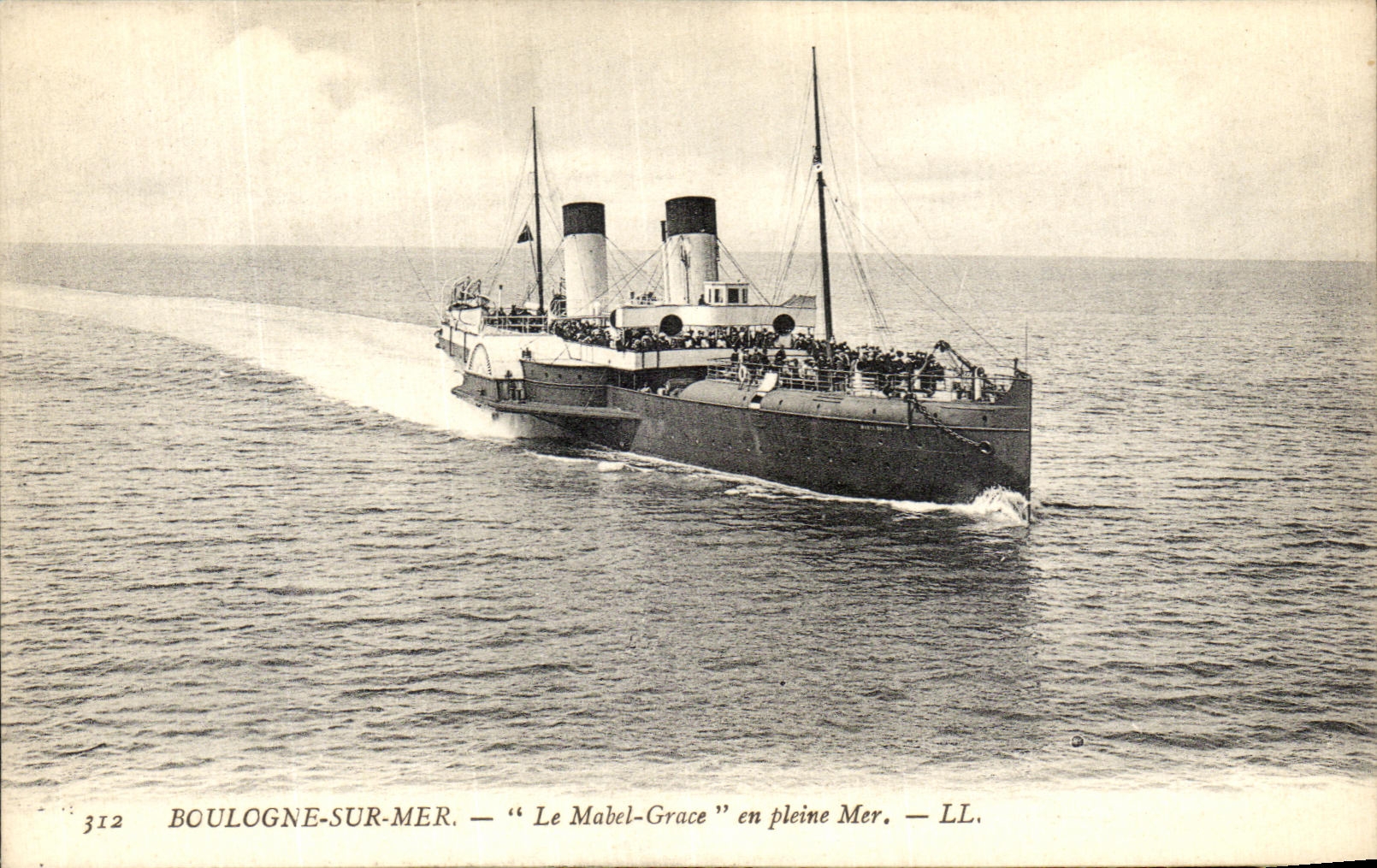 VINTAGE POSTCARD Boulogne On Sea Mabel Grace On the open sea Boat