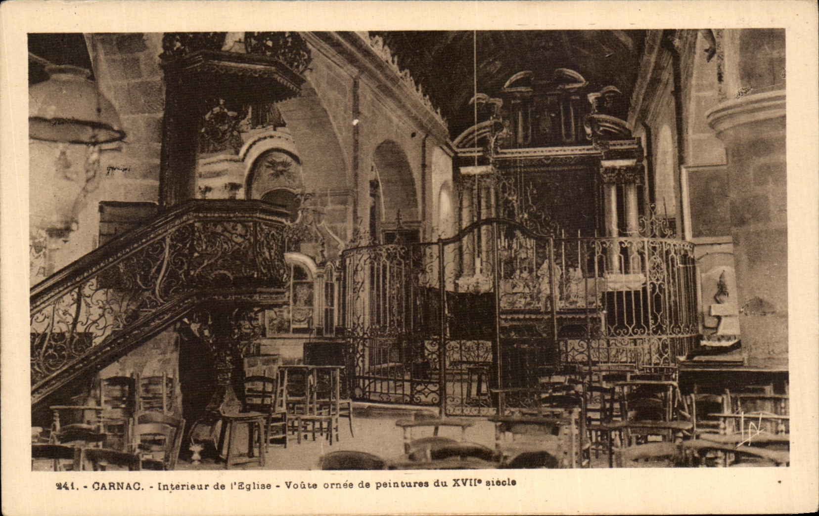 POSTAL Carnac interior de la VENDIMIA de L iglesia de Voale adornada con las pinturas con 17mas