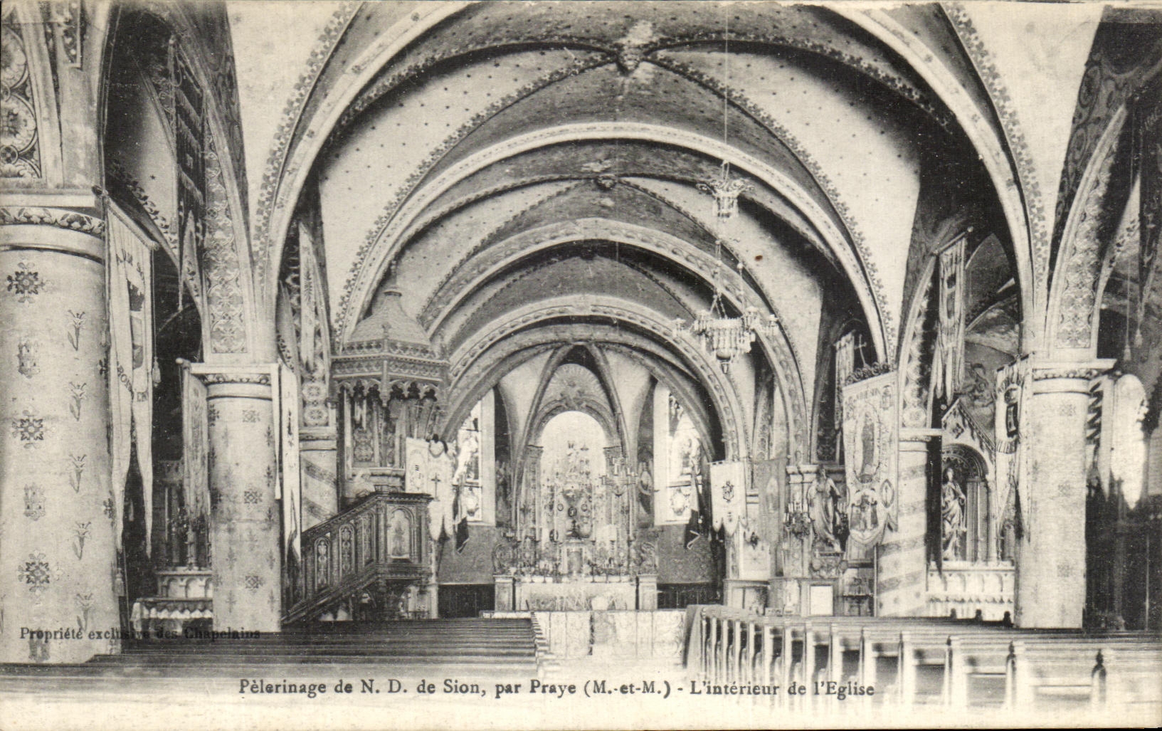VINTAGE POSTCARD Praye L interior of L Church Pilgrimage of ND of Sion