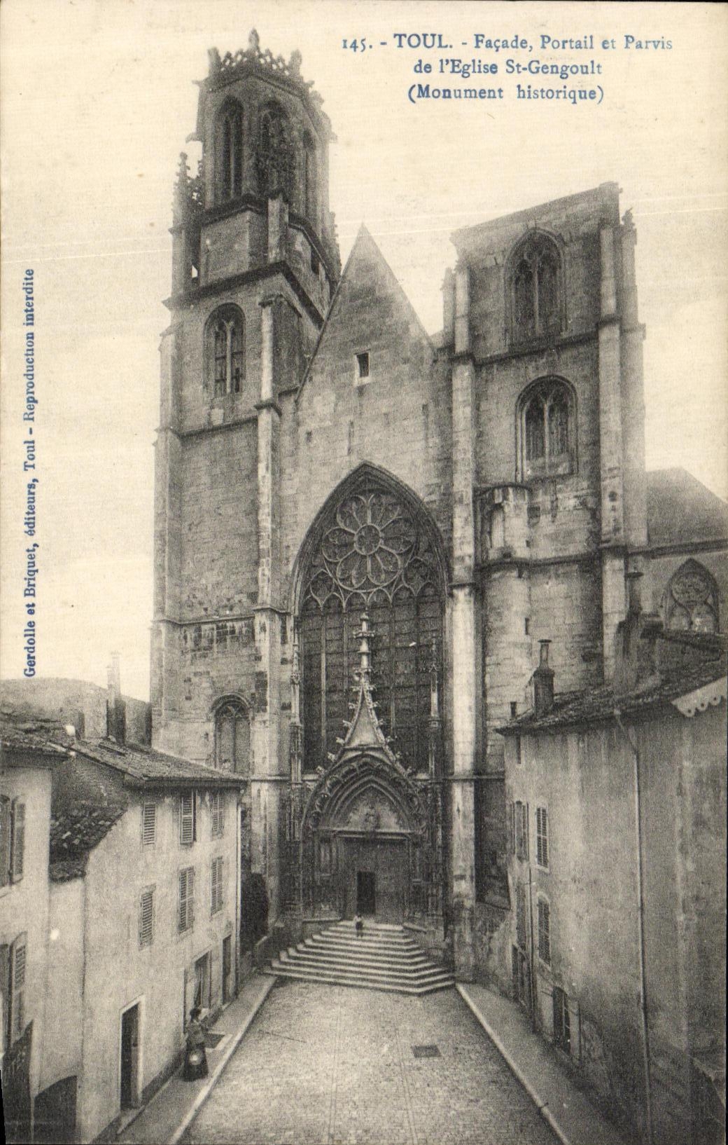 Puerta del ataque frontal de Toul de la POSTAL de la VENDIMIA y cuadrado de L St Gengoult de la iglesia