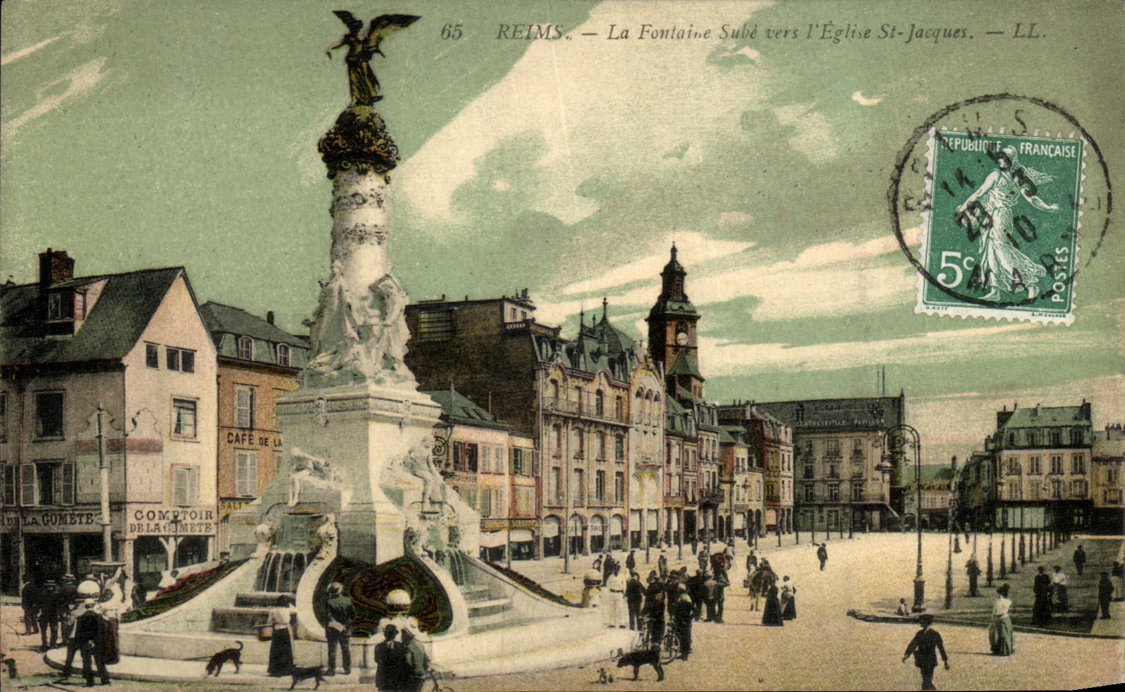 VINTAGE POSTCARD Rheims the Fountain Subevers L Church St Jacques