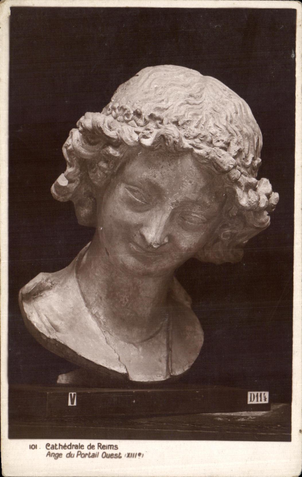 VINTAGE POSTCARD Rheims the Cathedral Angel Of Western Portal