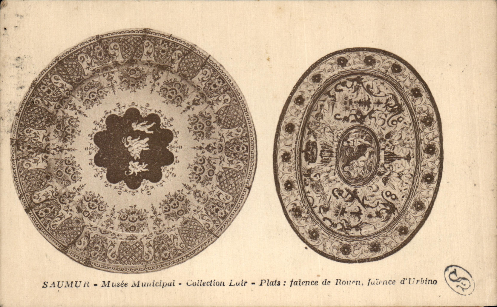 VINTAGE POSTCARD Saumur Museum Muncipal Collection Dormouse Dishes earthenware of Rouen Urbino