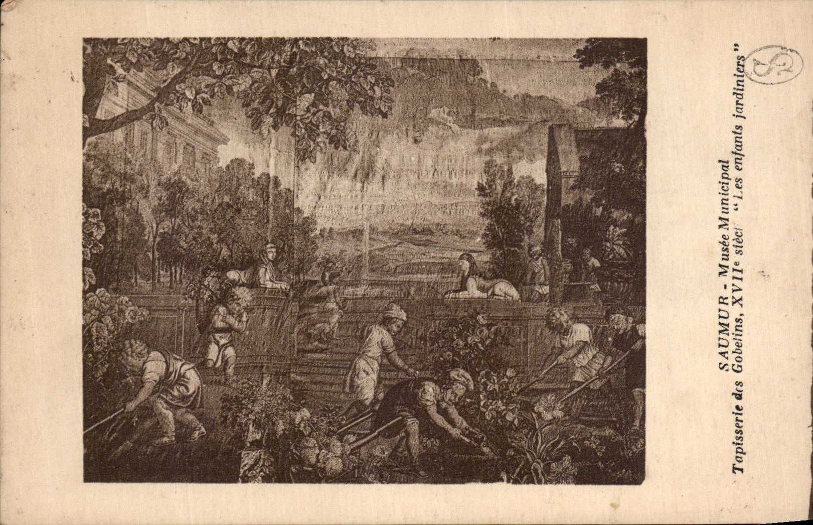 VINTAGE POSTCARD Saumur Municipal Museum Tapestry of the Goblins garden children