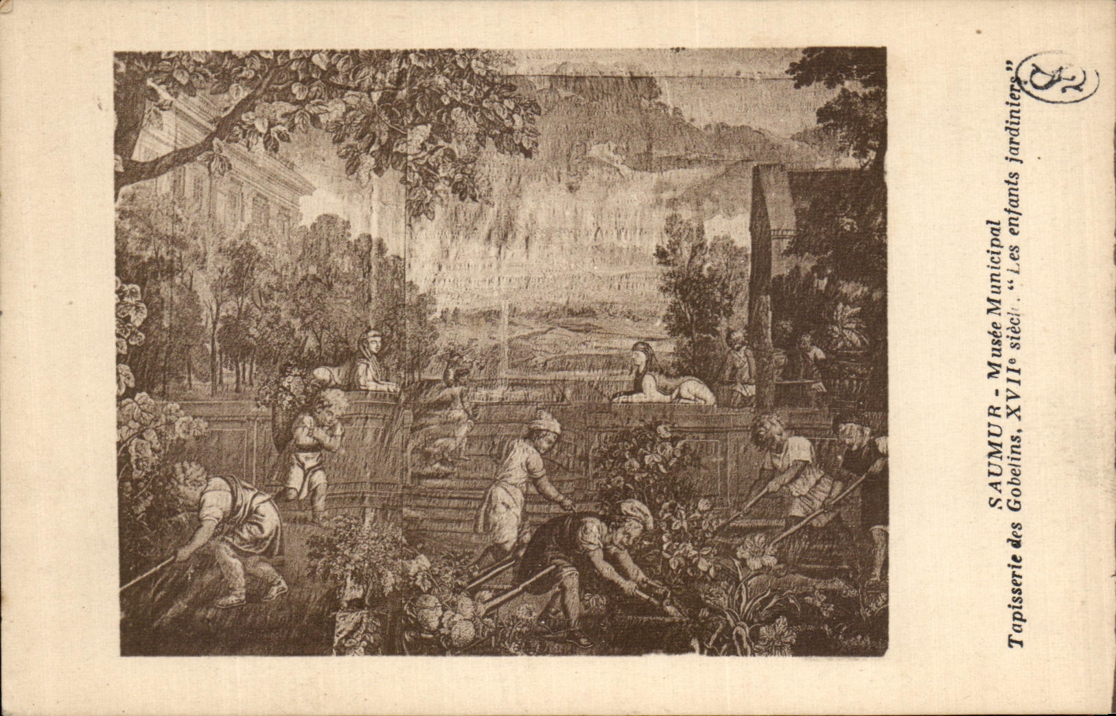 VINTAGE POSTCARD Saumur Municipal Museum Tapestry of the Goblins garden children