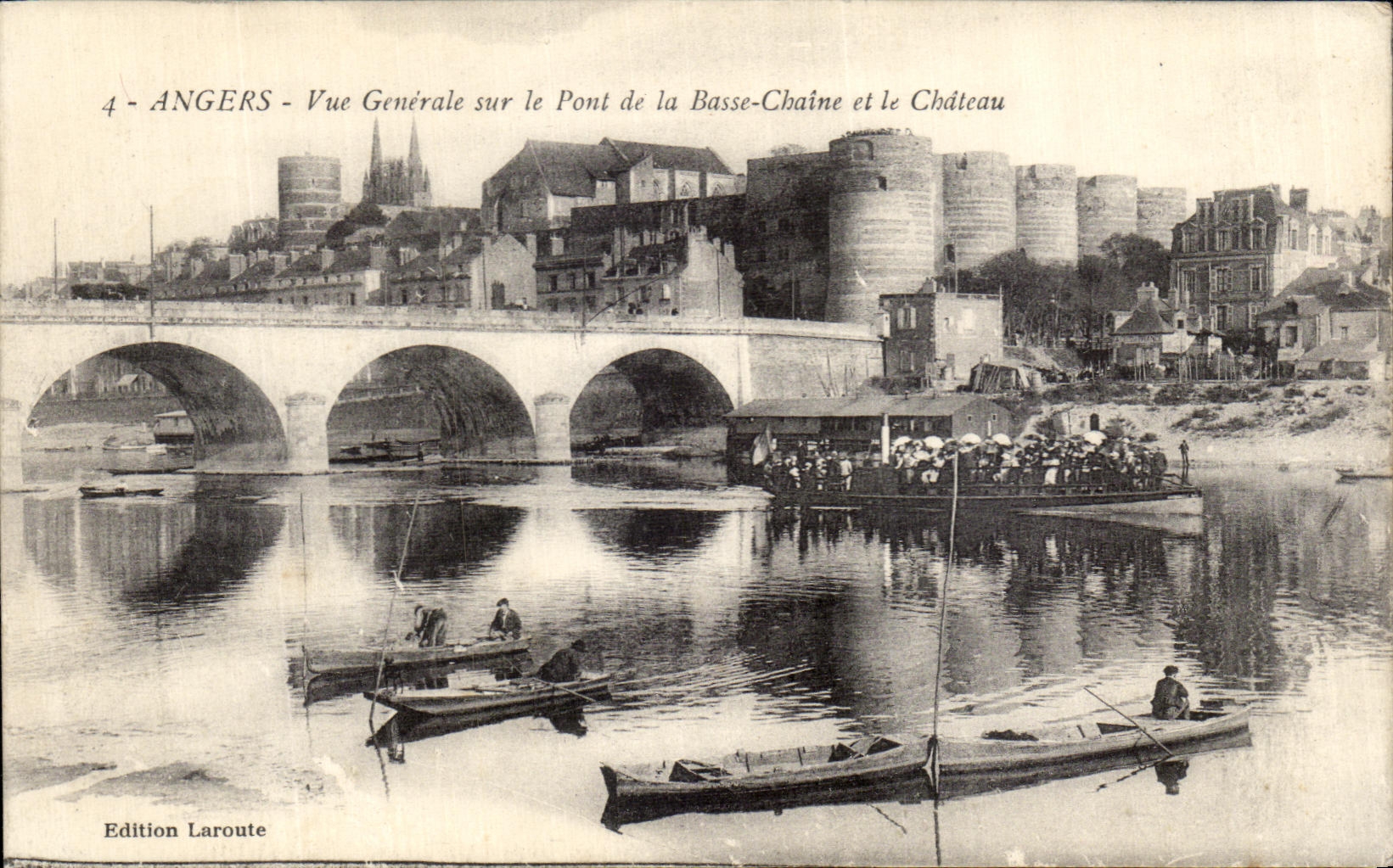 VINTAGE POSTCARD Angers View On the bridge Of the Low Chain and the Castle sinners Boat