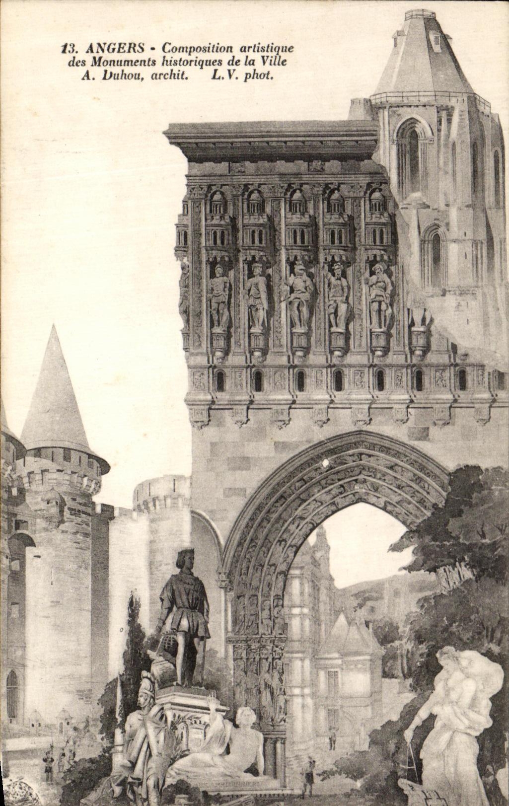 VINTAGE POSTCARD Artistic Angers Composition Of the Historic buildings