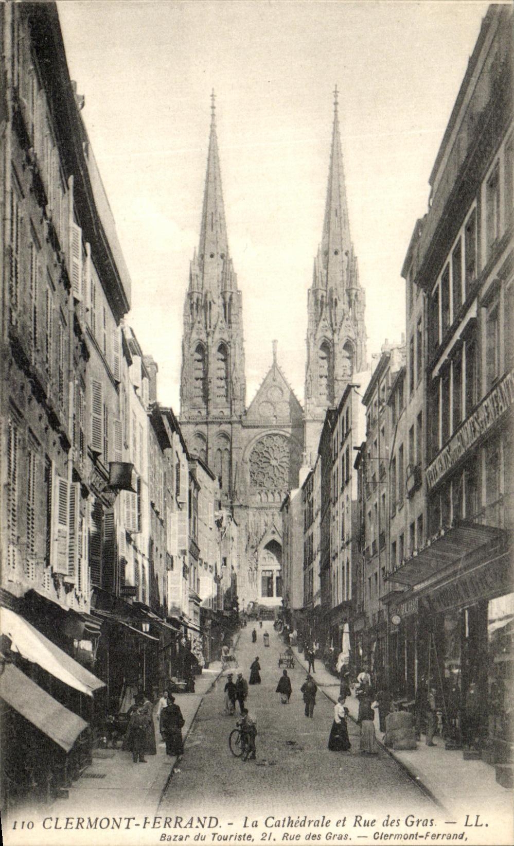 VINTAGE POSTCARD Clermont Ferrand the Cathedral and Street of the Fats