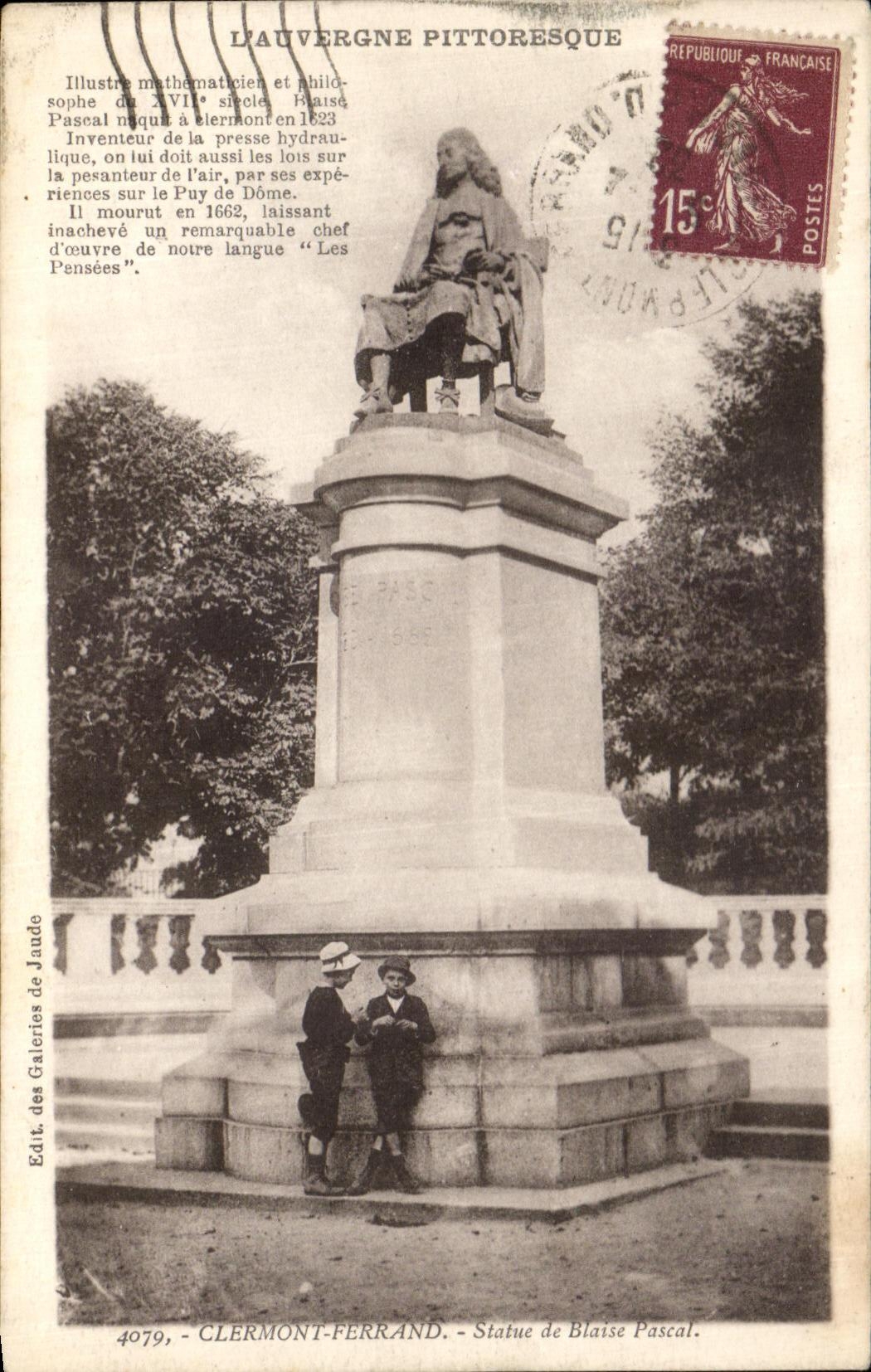 VINTAGE POSTCARD Clermont Ferrand Rules of Blaise Pascal Enfants