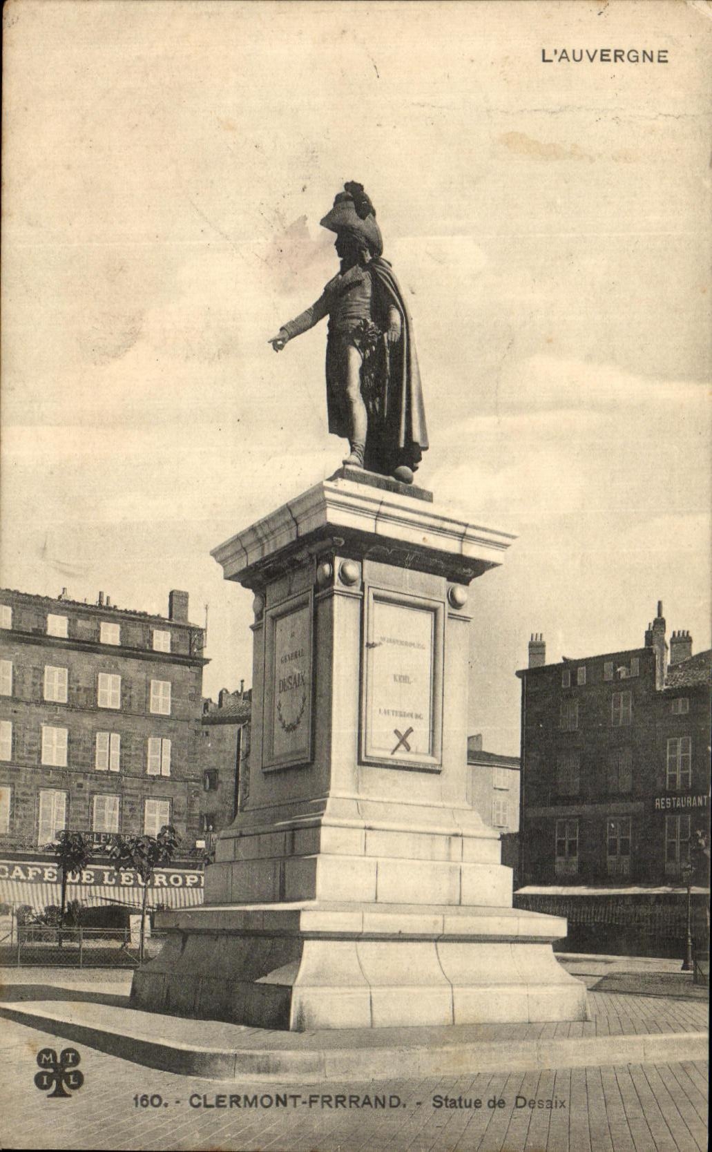VINTAGE POSTCARD Clermont Ferrand the Statue of Desaix