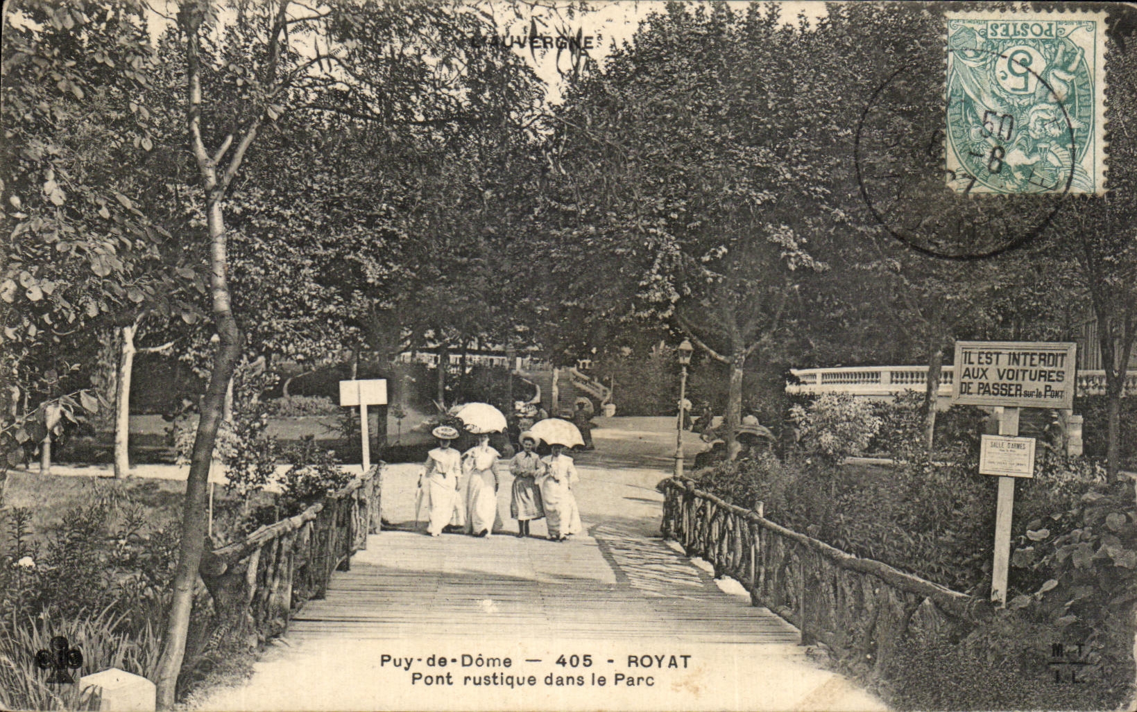 VINTAGE POSTCARD Rustic Royat Bridge in the Park Women