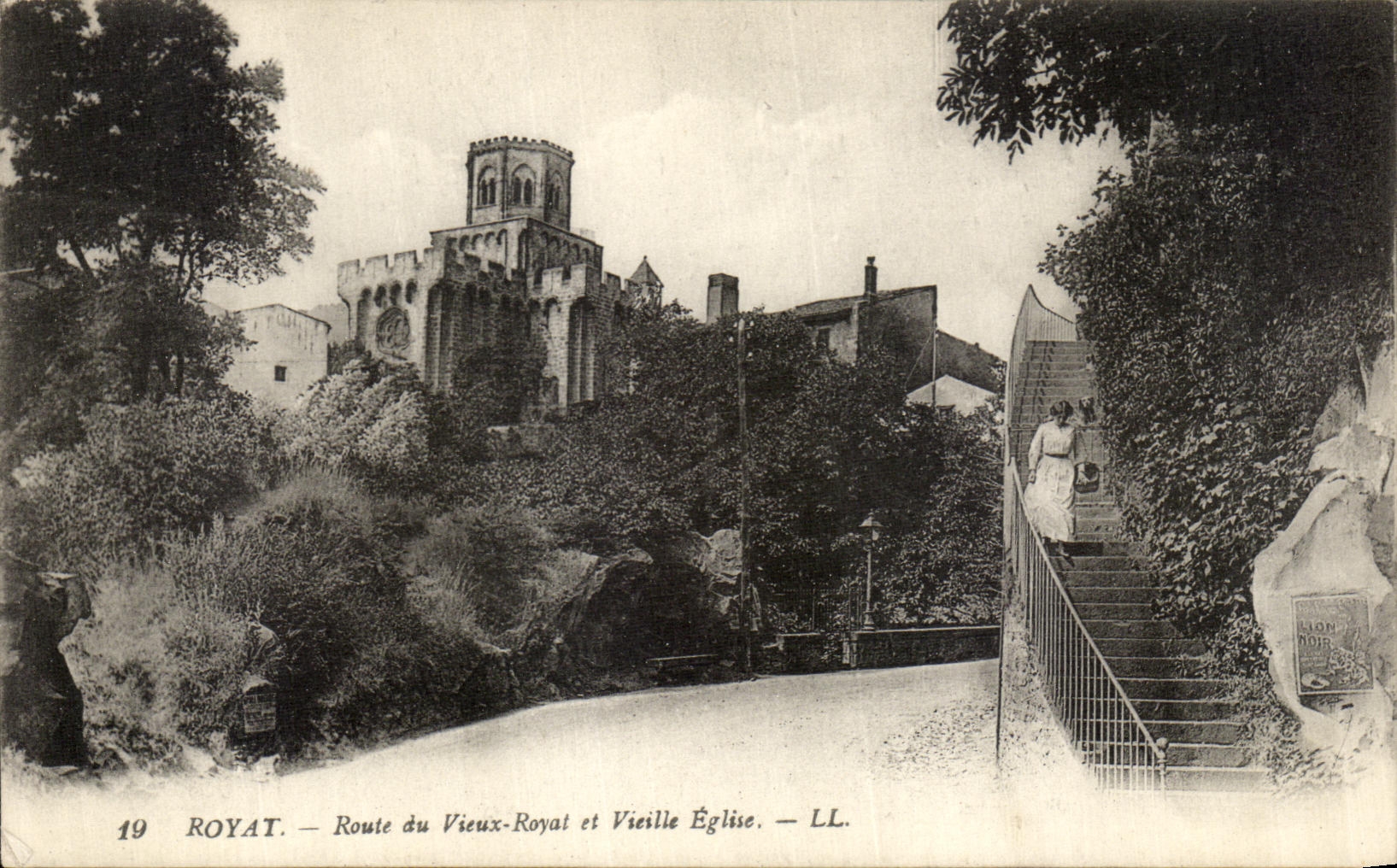 VINTAGE POSTCARD Royat Road Of the Old man Royat And Vieille Church emme